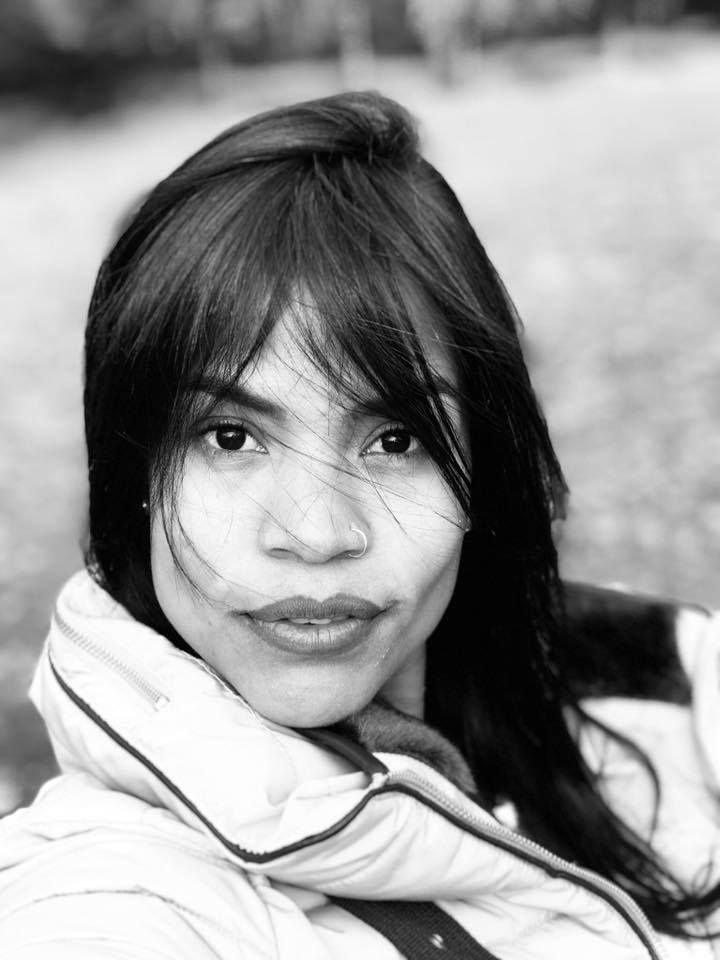 Black-and-white outdoor portrait of Milena Ferriman